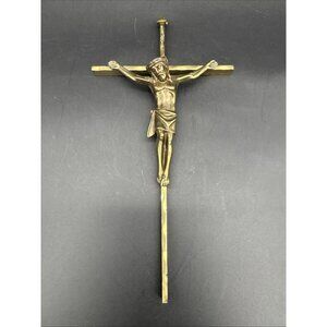 Vintage INRI Jesus Christ Crucifix Cross Wall Hanging 9.5” Brass